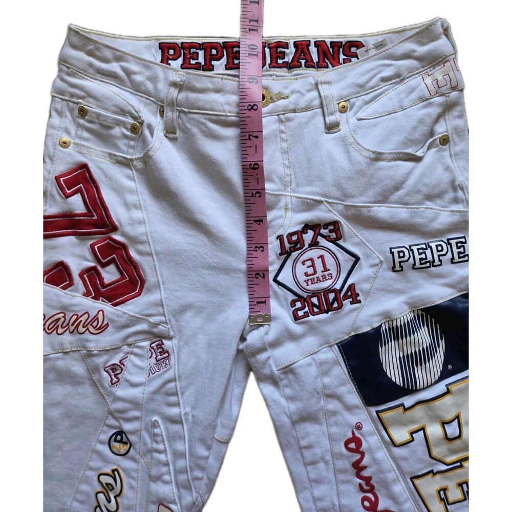 Y2K Pepe Jeans London Capri Pants Patchwork Logo Spellout Embroidered White 29 - Picture 7 of 9